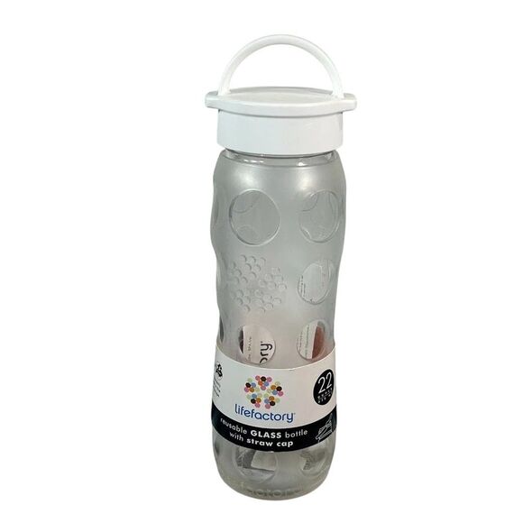 LIFEFACTORY 22 oz Glass Water  Bottle With Silicone Sleeve Screw Top - White - Picture 1 of 11